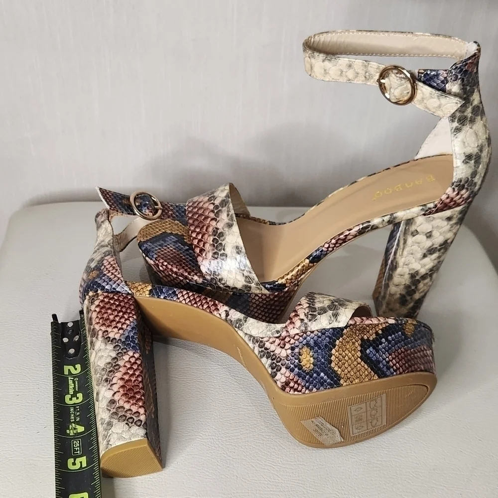 multicolored snake print platform heel shoes